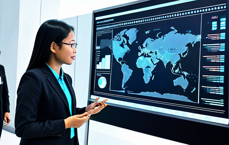 **A diverse group of professional Malaysian public administrators**, fully clothed in modern, modest business attire, collaborating actively in a futuristic, well-lit government innovation hub. They are gathered around a large interactive digital display showcasing complex data visualizations and analytical charts. One administrator, depicted with perfect anatomy, correct proportions, and a natural pose, confidently points at a holographic projection, symbolizing digital literacy and data-driven decision-making. The background features sleek, contemporary office furniture and advanced technological equipment. This image emphasizes innovation and data analysis in public service. safe for work, appropriate content, fully clothed, professional, well-formed hands, proper finger count, natural body proportions, high quality professional photography, family-friendly.