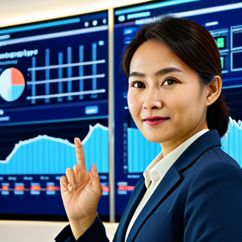 Home 9 A professional Malaysian public administrator, appearing to be in their 30s-40s, wearing a modest business suit, stands confidently in a modern, brightly lit government office. Behind them, large digital screens display complex data visualizations and charts, reflecting their role in digital transformation and data analysis for public policy. The pose is natural, and their expression is focused and competent. The image should feature perfect anatomy, correct proportions, well-formed hands, and proper finger count. This is a safe for work, appropriate content, fully clothed, professional image with modest attire, high quality photography, natural body proportions, and family-friendly appeal.
