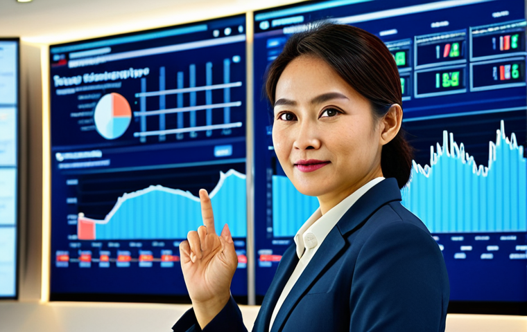 A professional Malaysian public administrator, appearing to be in their 30s-40s, wearing a modest business suit, stands confidently in a modern, brightly lit government office. Behind them, large digital screens display complex data visualizations and charts, reflecting their role in digital transformation and data analysis for public policy. The pose is natural, and their expression is focused and competent. The image should feature perfect anatomy, correct proportions, well-formed hands, and proper finger count. This is a safe for work, appropriate content, fully clothed, professional image with modest attire, high quality photography, natural body proportions, and family-friendly appeal.